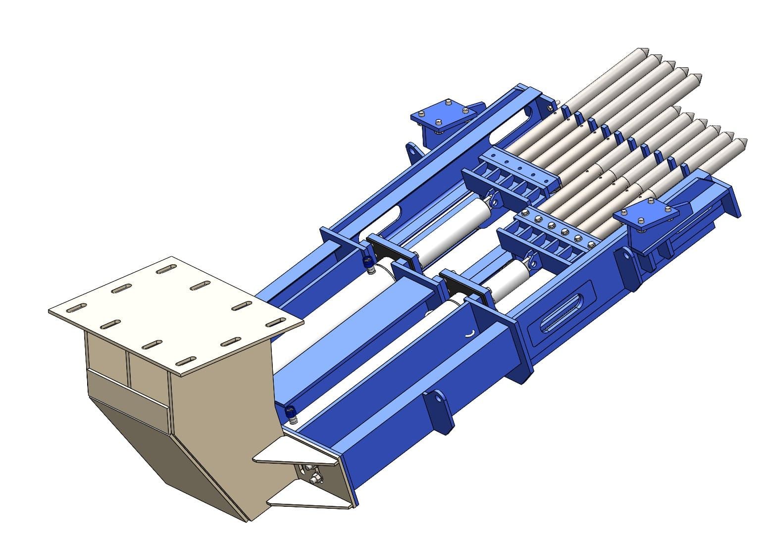 Modelo 3D del mecanismo completo de lápices con su estructura de soporte